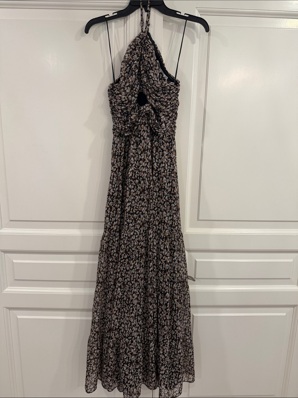 Astr Black and Cream Floral Halter Maxi Dress
